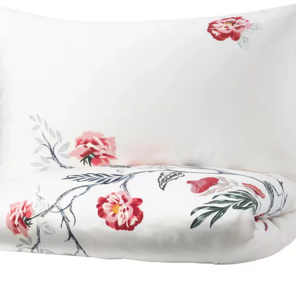 NWT JÄTTELILJA Duvet cover and pillowcase(s), white/floral patterned, Full/Queen - Picture 4 of 9